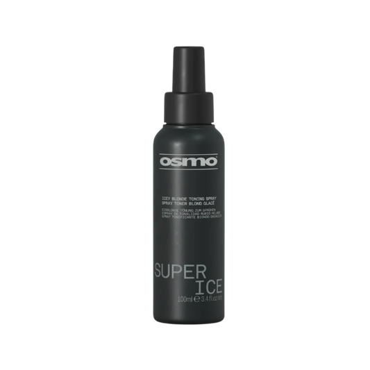 Black spray bottle labeled 'Osmo Super Ice' on a white background