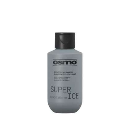 Osmo Super Ice Brightening Shampoo in a 3.4 fl oz gray bottle with a black cap, shown on a plain white background.