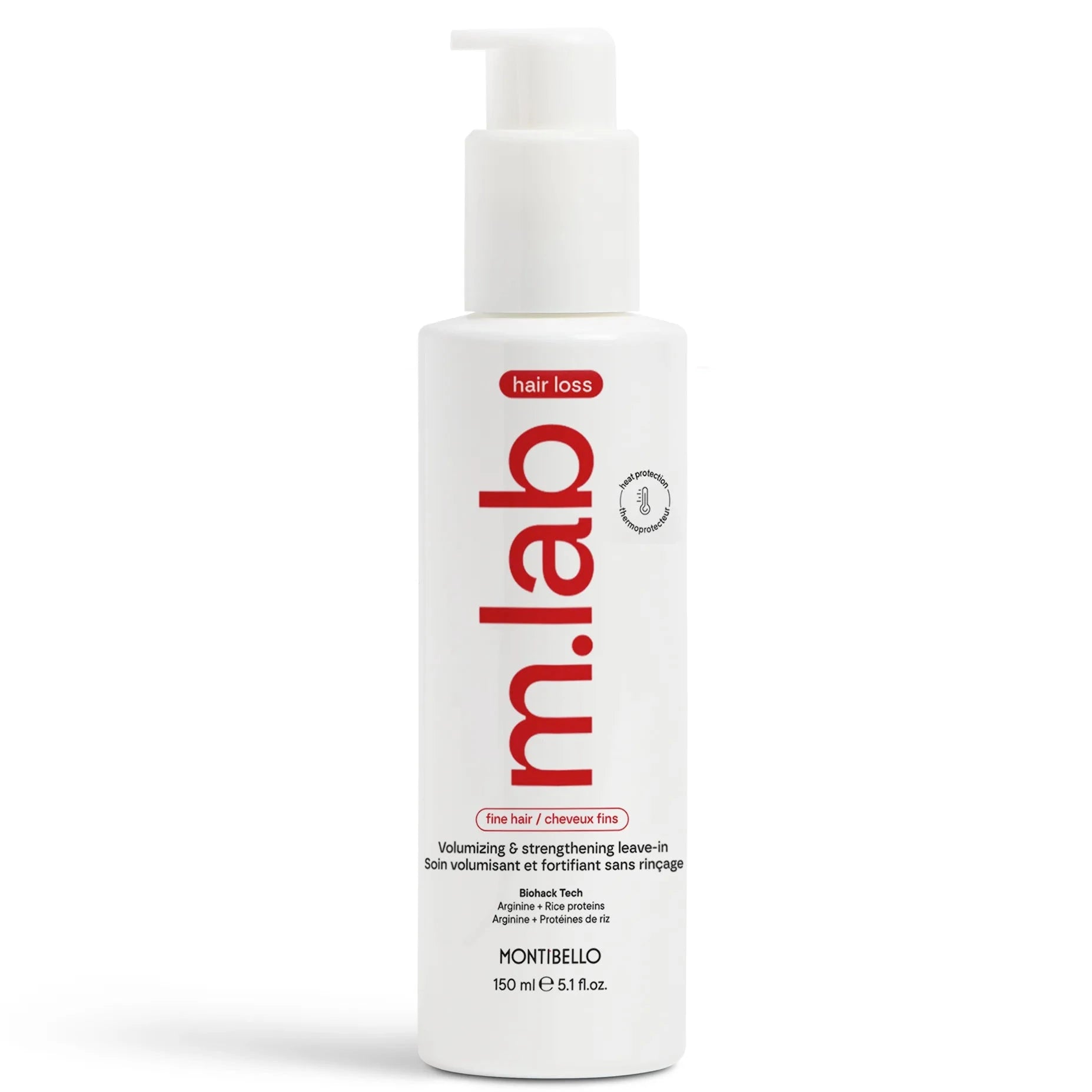 m.lab hair loss treatment bottle on a white background