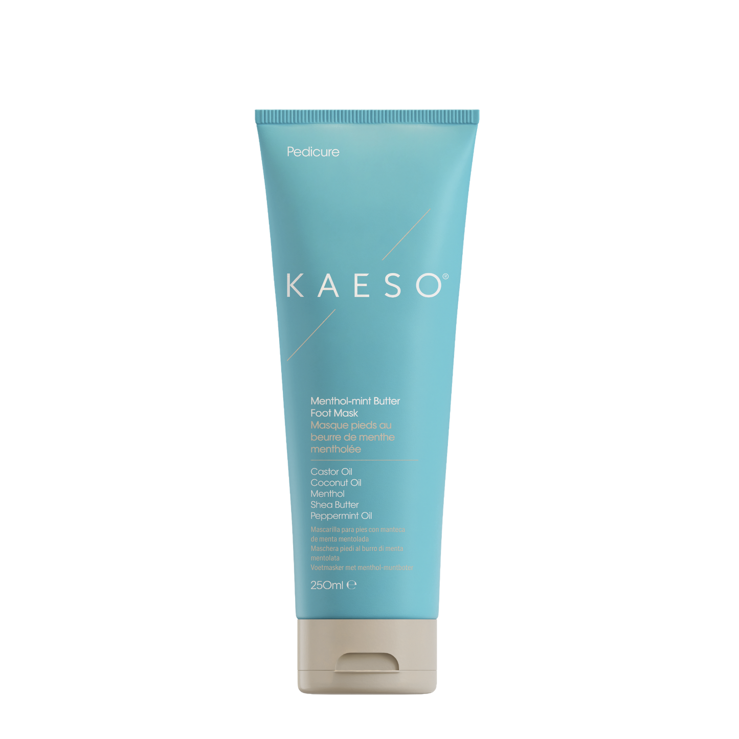 Kaeso Moringen Butter Foot Mask in a light blue squeeze tube with a beige cap, shown on a plain white background.