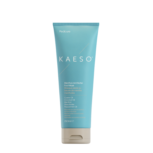 Kaeso Moringen Butter Foot Mask in a light blue squeeze tube with a beige cap, shown on a plain white background.