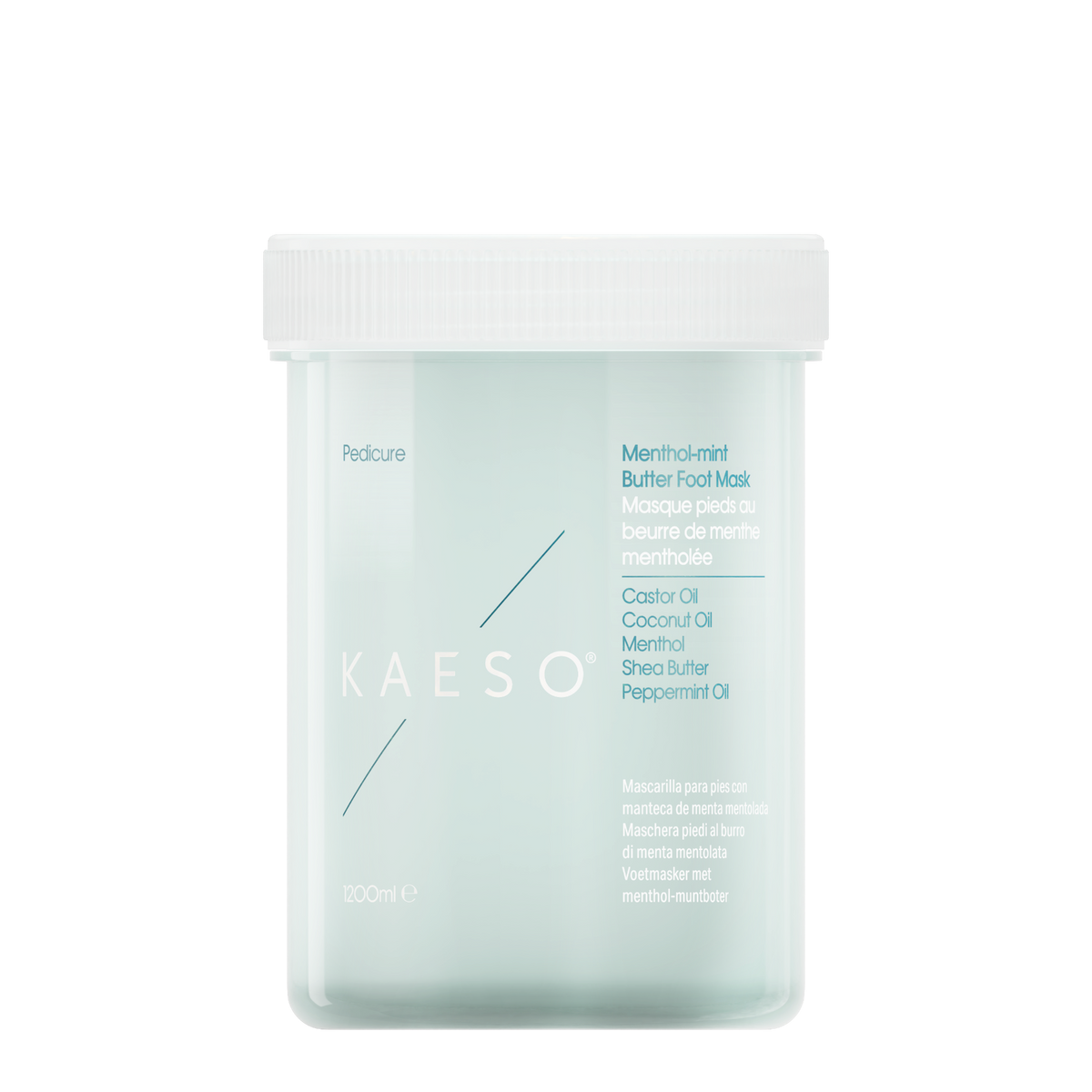 KAESO Redcare Menthol-Mint Foot Mask in a translucent mint green plastic jar with a white screw-top lid, shown on a plain white background.