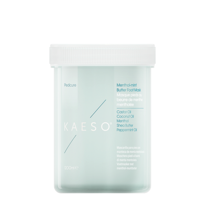 KAESO Redcare Menthol-Mint Foot Mask in a translucent mint green plastic jar with a white screw-top lid, shown on a plain white background.