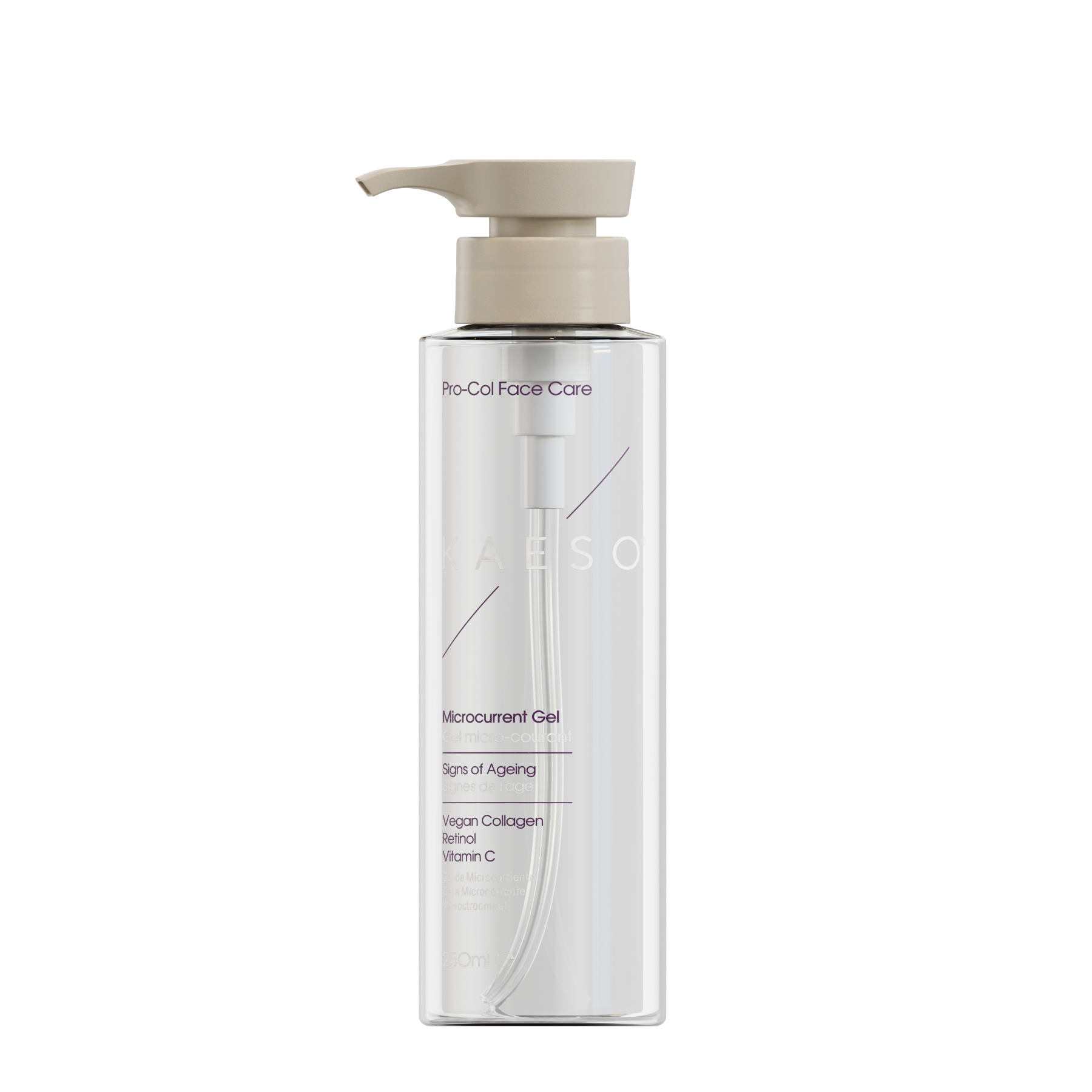 Aesop Pro-Coll Face Care Monocurrent Gel in a clear rectangular bottle with a beige pump dispenser, shown on a plain white background.