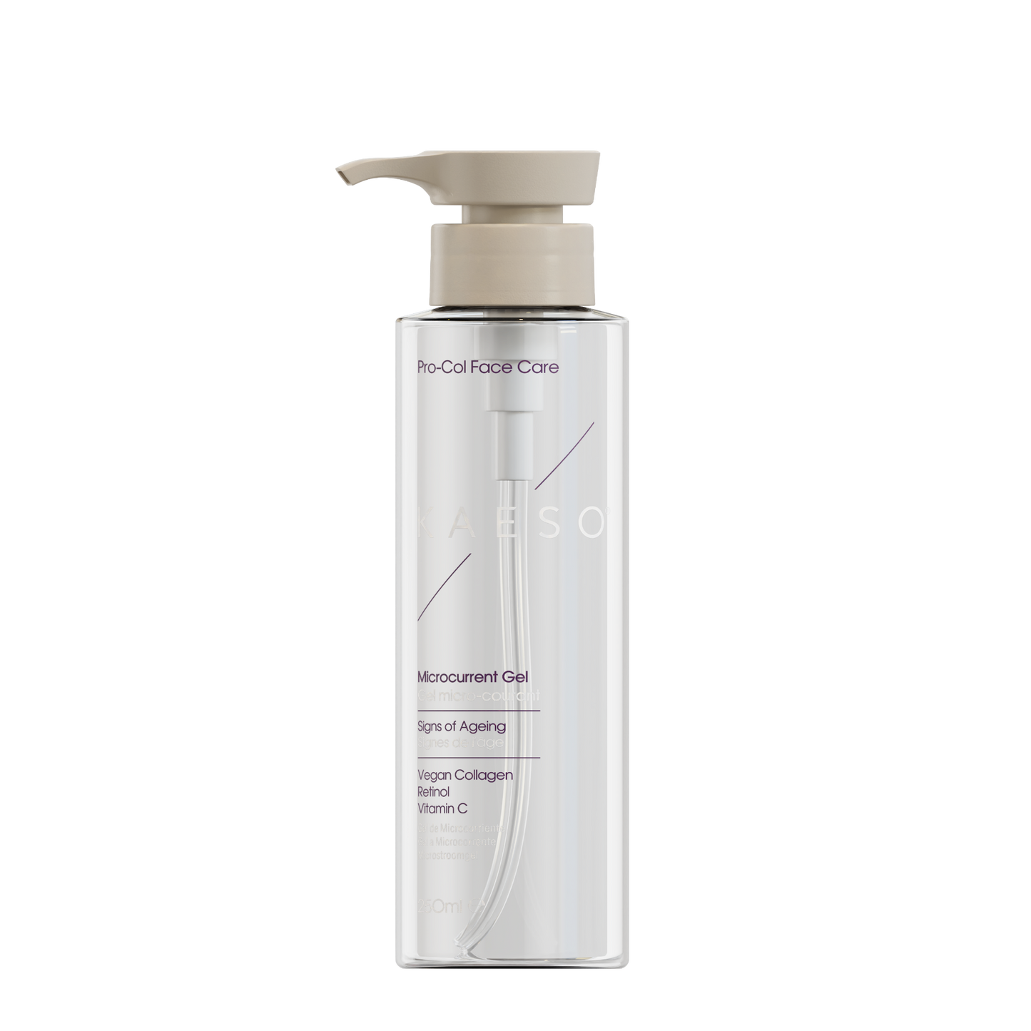 Aesop Pro-Coll Face Care Monocurrent Gel in a clear rectangular bottle with a beige pump dispenser, shown on a plain white background.
