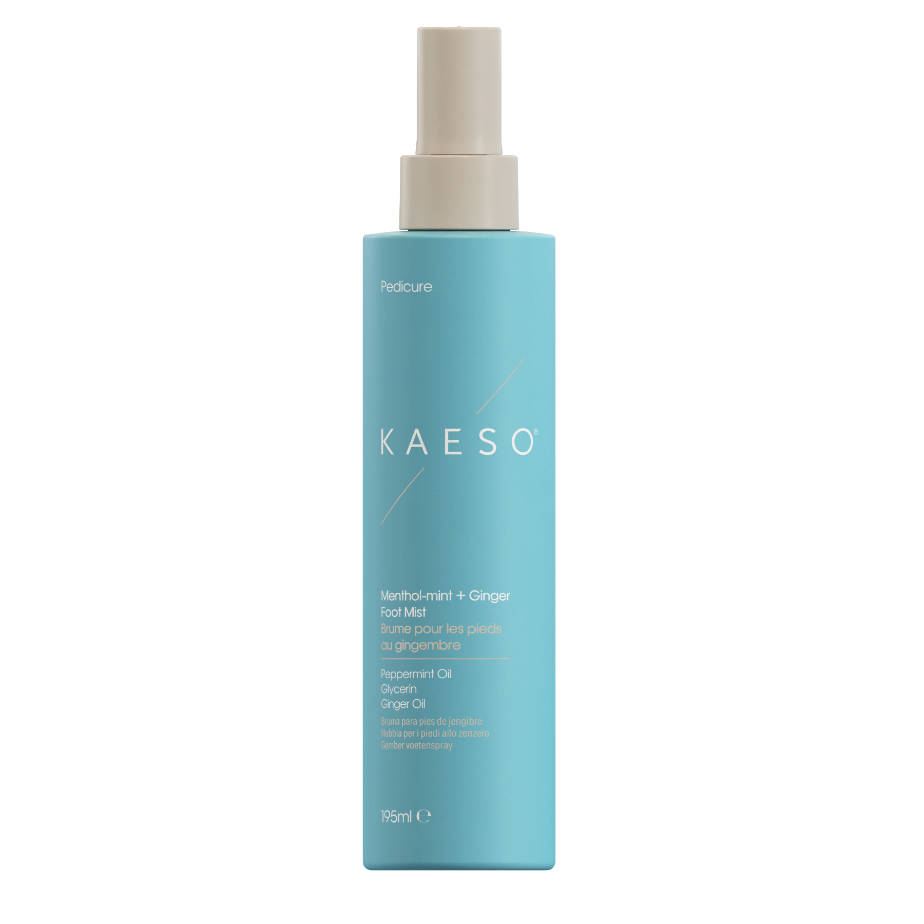 KAESO Redcare Methylnit + Ginger Hair Mist in a light blue cylindrical spray bottle with a beige pump, shown on a solid white background.