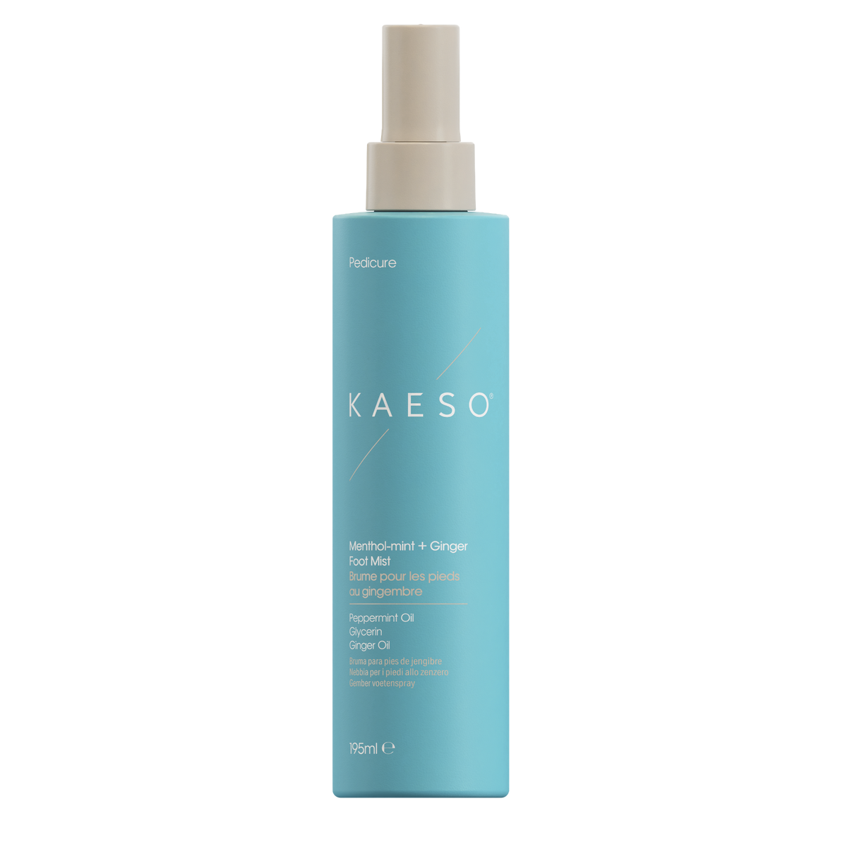 KAESO Redcare Methylnit + Ginger Hair Mist in a light blue cylindrical spray bottle with a beige pump, shown on a solid white background.
