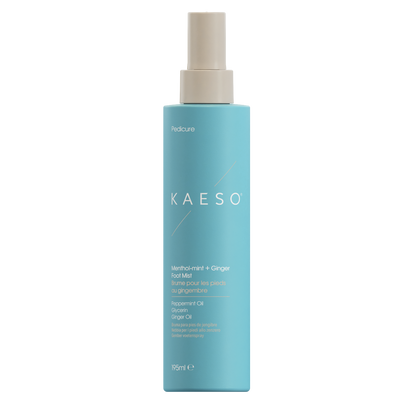 KAESO Redcare Methylnit + Ginger Hair Mist in a light blue cylindrical spray bottle with a beige pump, shown on a solid white background.