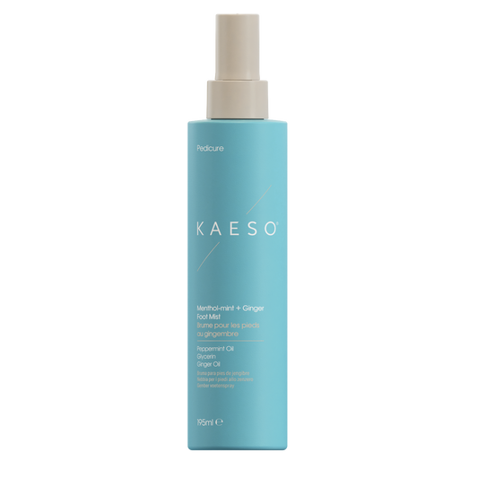 KAESO Redcare Methylnit + Ginger Hair Mist in a light blue cylindrical spray bottle with a beige pump, shown on a solid white background.