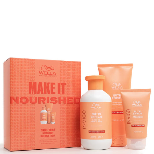 Wella hair care product set including bottles and a box on a white background