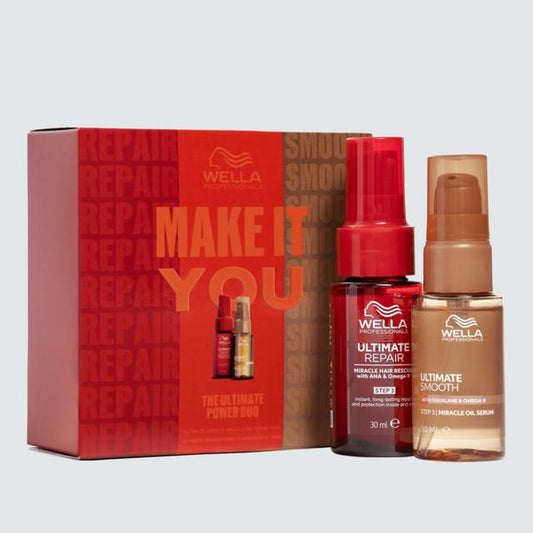Wella hair care product set with packaging on a light gray background
