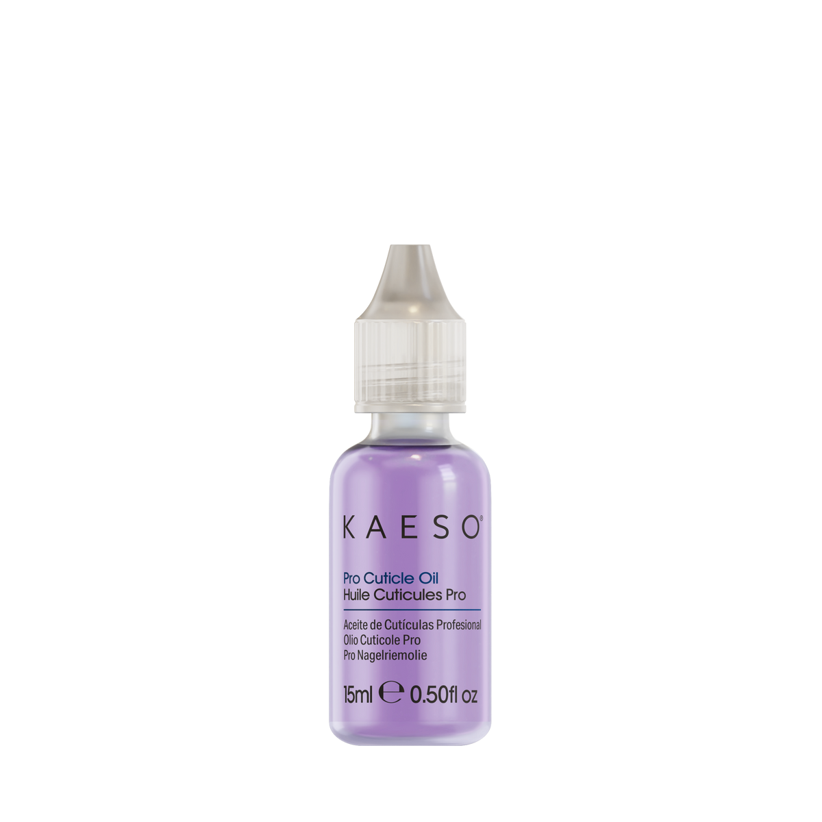A small bottle of KAESO Pro Cultivate Oil hair care product with a light purple liquid and a clear cap, centered on a plain white background.