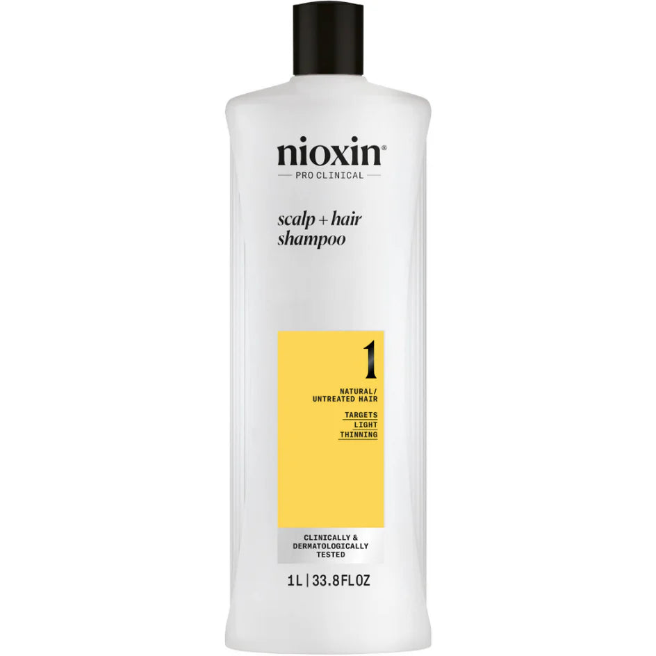 Nioxin shampoo bottle on a white background