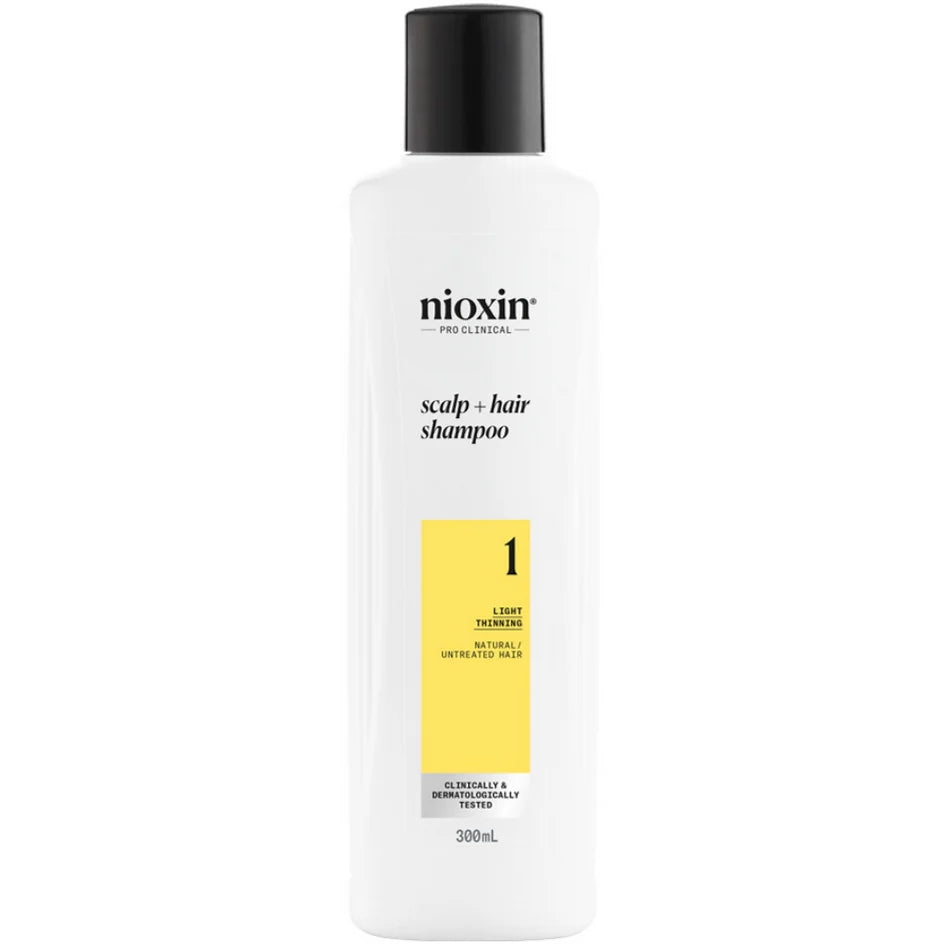 Nioxin shampoo bottle on a white background