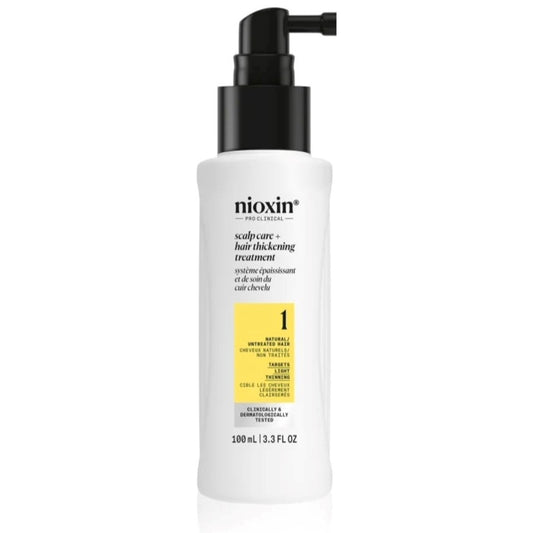 Nioxin scalp care and hair thickening treatment bottle on a white background