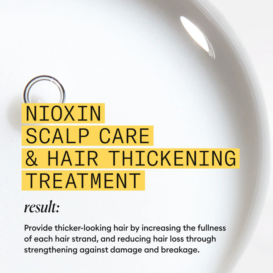 Nioxin scalp care and hair thickening treatment packaging with text on a white background