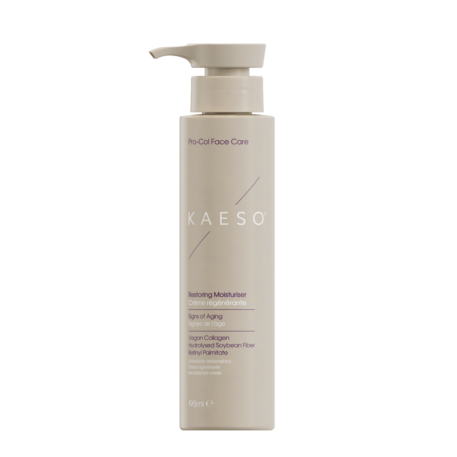 KAESO Retining moisturiser face wash bottle in a matte beige color with a matching pump dispenser, shown on a plain white background.