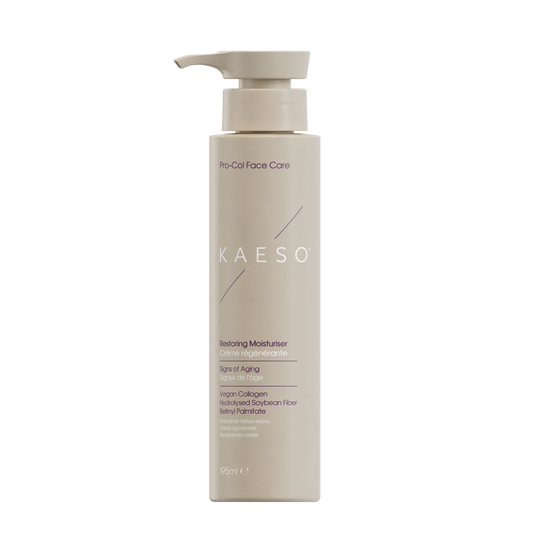 KAESO Retining moisturiser face wash bottle in a matte beige color with a matching pump dispenser, shown on a plain white background.