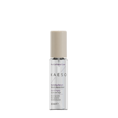 KAESON Pro-Collagen Care Restoring Serum in a clear cylindrical bottle with a beige cap, shown on a plain white background.