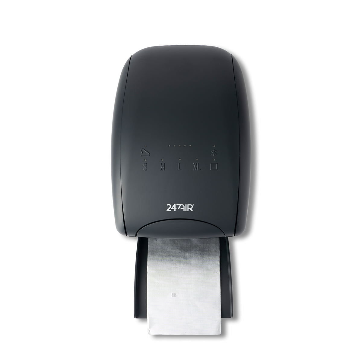 Black air freshener dispenser with '24Air' branding on a white background