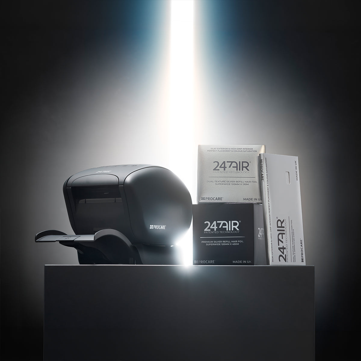 Black air purifier with '247AIR' branding on a dark background