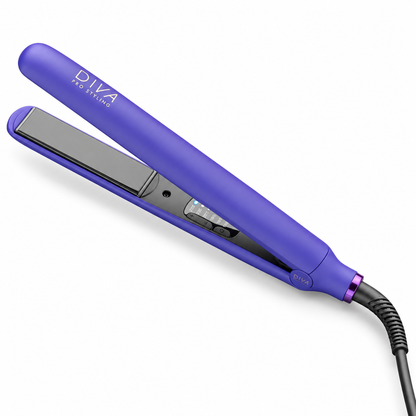 A purple flat iron hair straightener with black plates, featuring the brand name 'DIVA' printed in white on the top handle, shown on a clean white background.