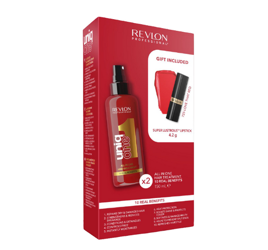 Revlon Gift Pack with 2 x 150ml Treatments and 1 Revlon Red Lipstick
