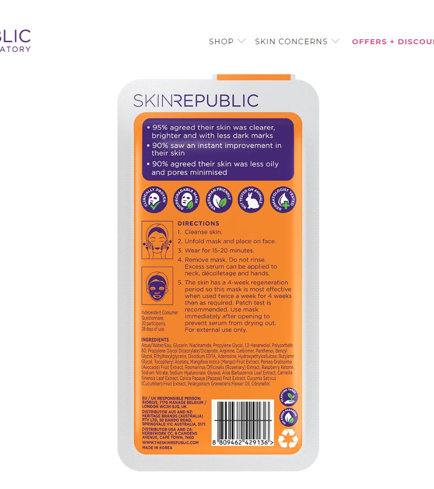 Skin Republic - Niacinamide 2% Sheet Mask