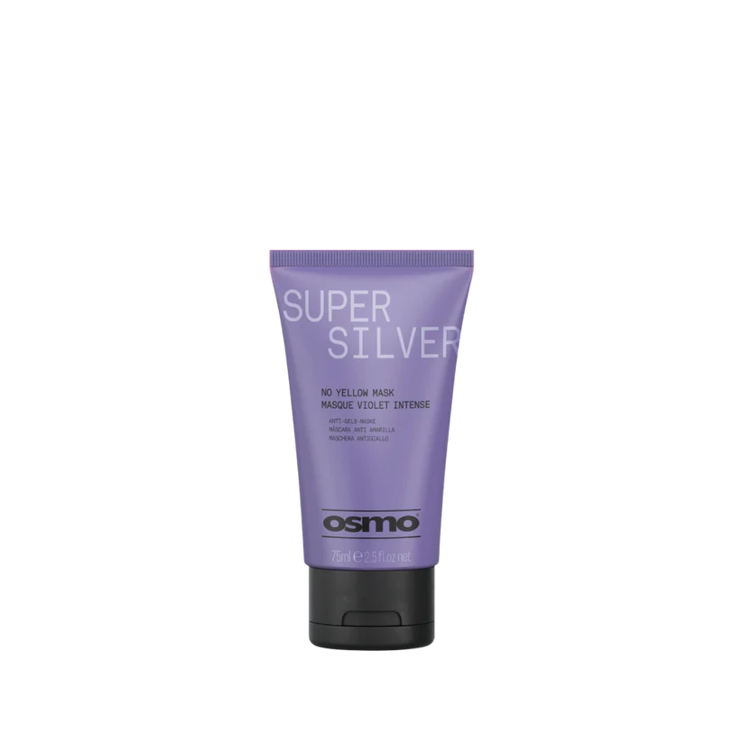 A lavender purple squeeze tube of Osmo Super Silver No Yellow Mask with a black cap, centered on a plain white background.