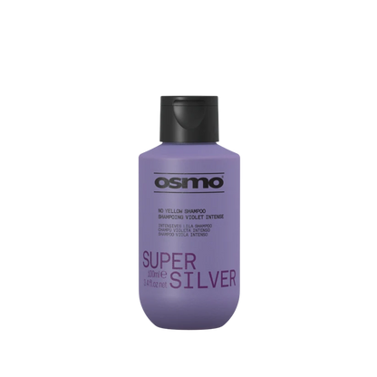 Osmo Super Silver Intensive Hair Repair Shampoo in a lavender purple bottle with a black cap, shown on a plain white background.