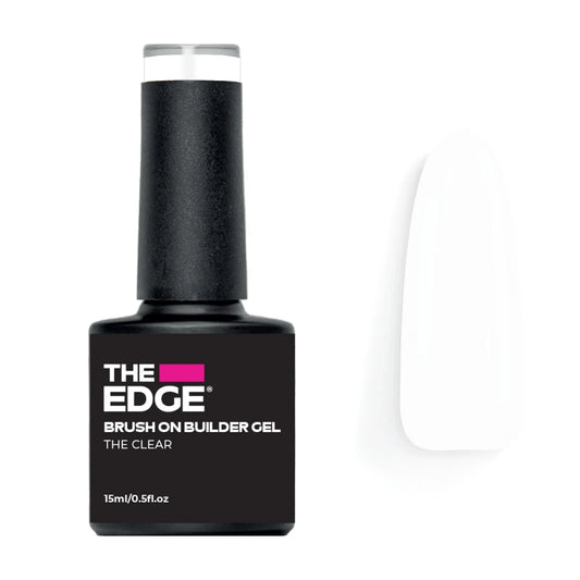 Black bottle of 'The Edge' brush on clear builder gel on a white background