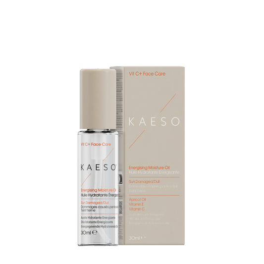 KAESO skincare oil bottle and packaging on a white background
