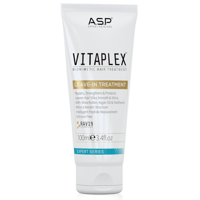 A tube of A.S.P Affinage Vitaplex Leave-In Treatment, 100ml, designed for hair care.