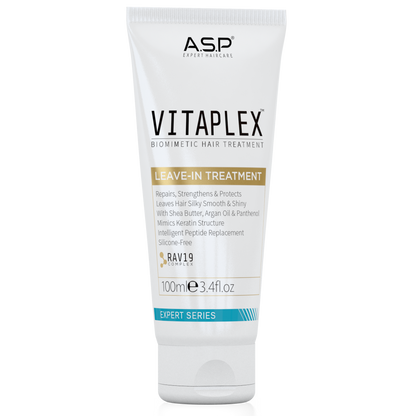 A tube of A.S.P Affinage Vitaplex Leave-In Treatment, 100ml, designed for hair care.