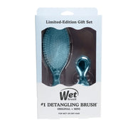 Wet brush limited-edition gift set containing a teal blue detangling brush and a smaller matching accessory, presented in its original retail packaging.