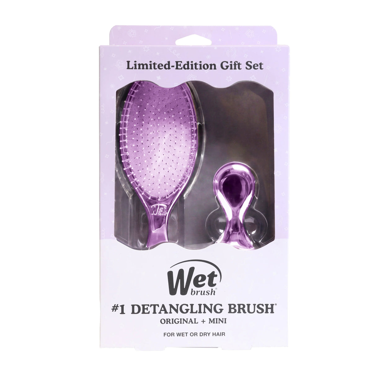 Wet brush limited-edition gift set containing a teal purple detangling brush and a smaller matching accessory, presented in its original retail packaging.