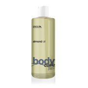 A bottle labeled 'Strictly Professional Almond Oil' with a clear appearance.