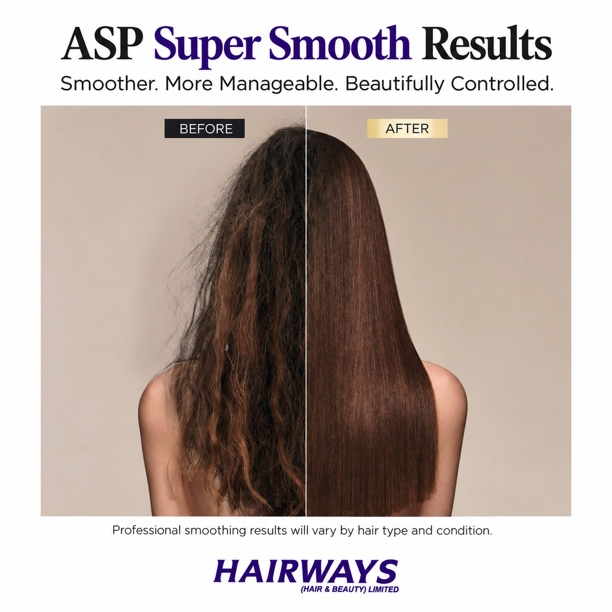 ASP Super Smooth professional hair smoothing treatment before and after results