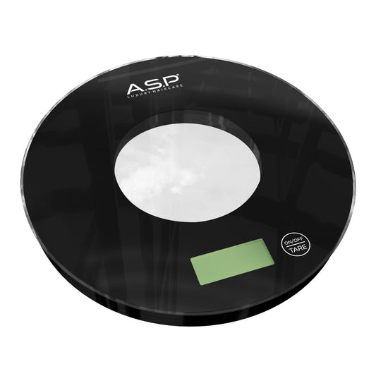 Black digital colour scale with a green display on a white background