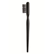 A black eyebrow brush with synthetic bristles designed for softening and defining eyebrows.