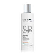 A bottle of Strictly Professional Anti-Age Clarifying Toner 150ml, with a white label and cap, designed for facial use.