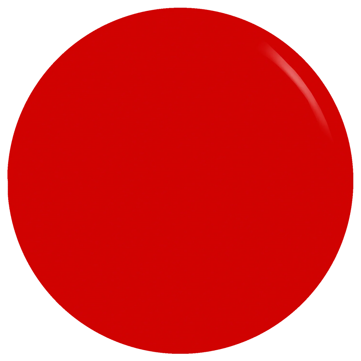 A glossy, solid red circular swatch on a plain white background.