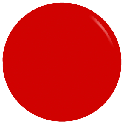 A glossy, solid red circular swatch on a plain white background.