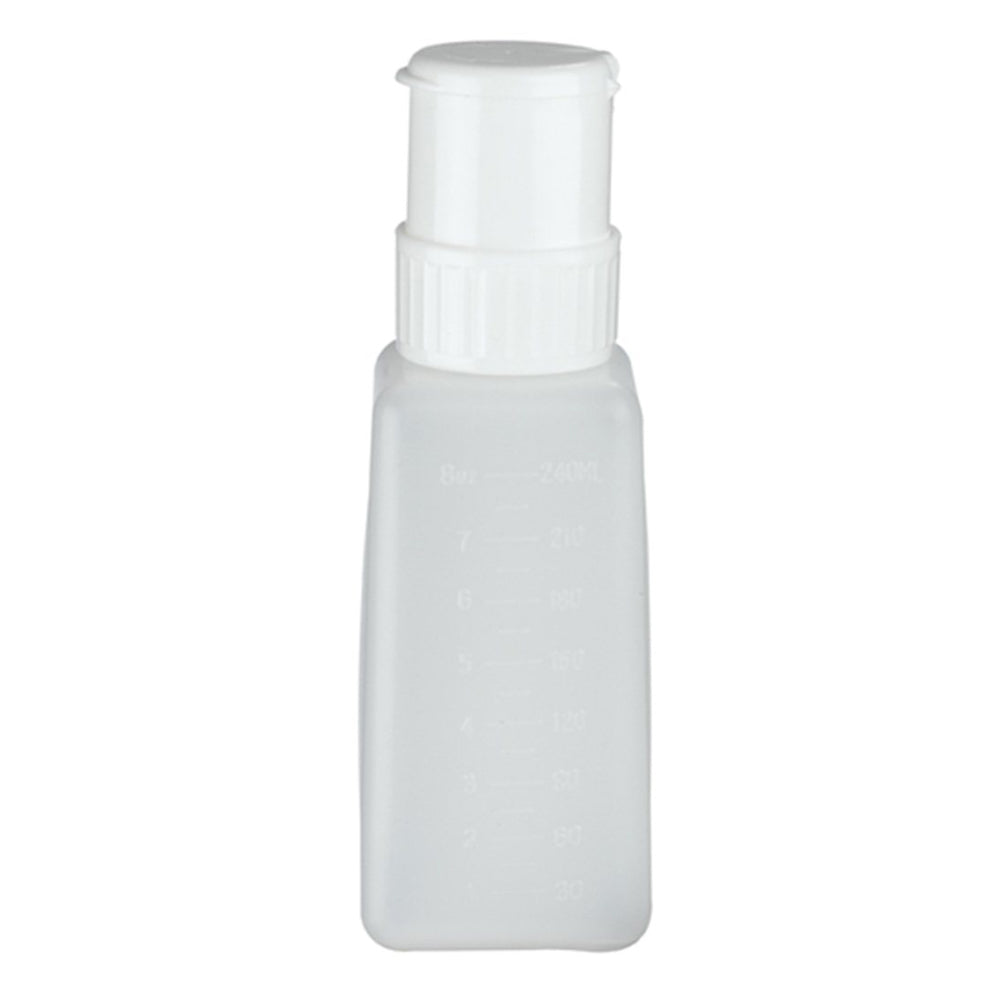 Transparent bottle with white pump on a white background
