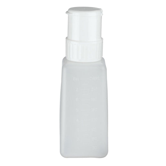 Transparent bottle with white pump on a white background