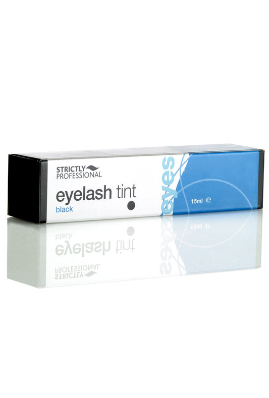 A box of Strictly Professional Eyelash Tint with blue and white color scheme.