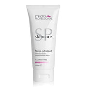 A tube of Strictly Professional brand facial exfoliant with white and peach color scheme, labeled SP Skincare.