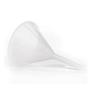 A white, 4-inch salon professional funnel designed for precise dispensing of creams and other cosmetic liquids.