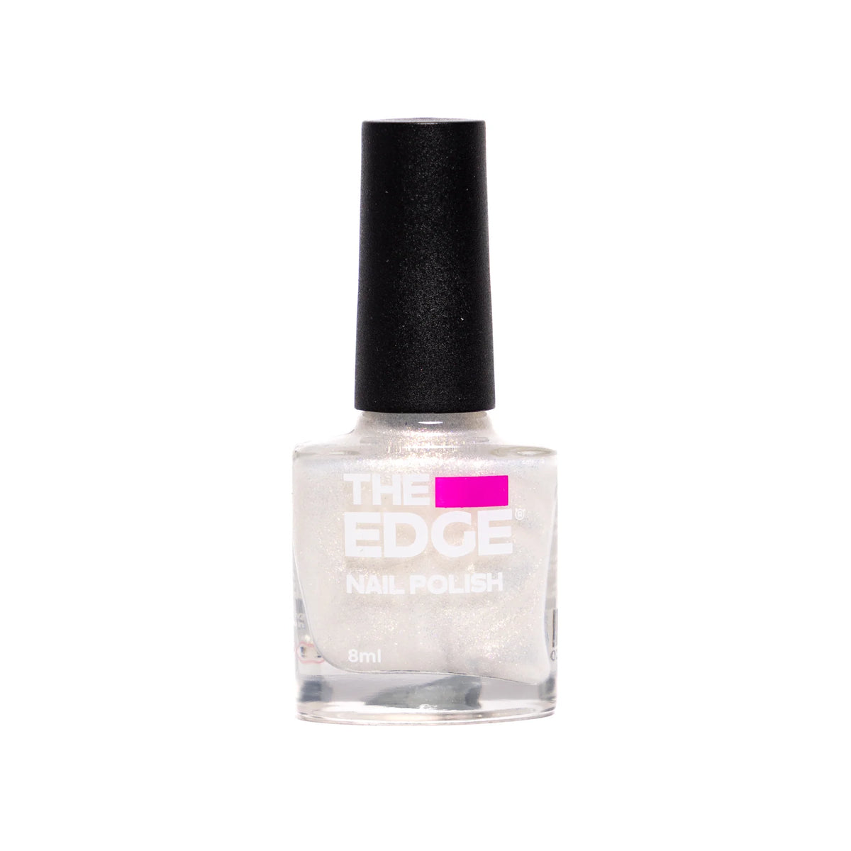 Nail polish bottle with black cap and visible brand name on a white background