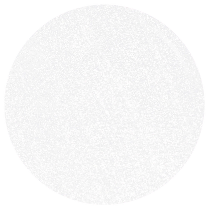 A circular swatch of textured white glitter or speckled white material on a solid white background.